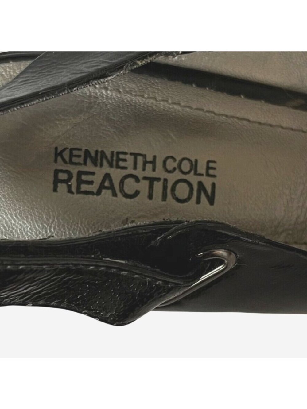 Kenneth Cole Reaction Black Patent Leather Peep Toe Slingback Wedge Heels Womens - Picture 5 of 13